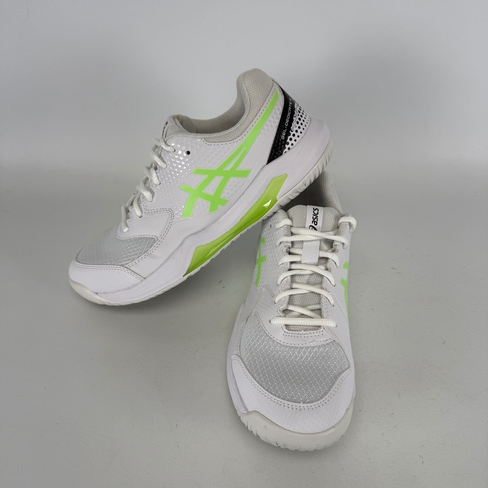 Asics Gel-Dedicate 8 Pickleball Shoes White Hazard Green Women's Sneakers